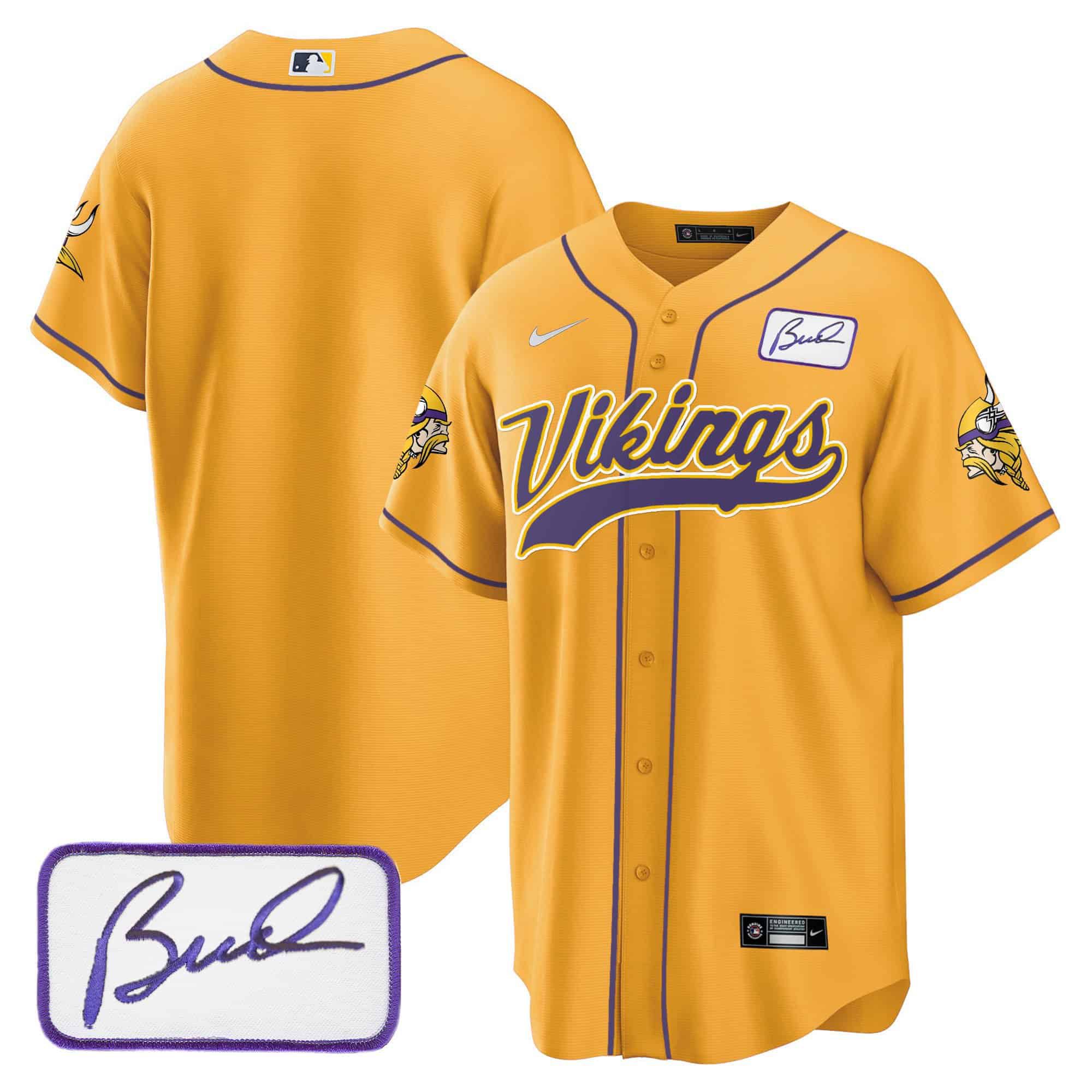 Men Minnesota Vikings Blank Yellow 2024 Nike Bud Grant Patch Classic Baseball NFL Jersey->customized nfl jersey->Custom Jersey
